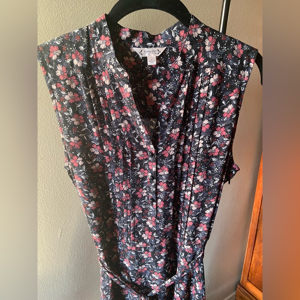 Nanette Lepore Black and Pink Pleated Midi Dress with Mandarin Collar